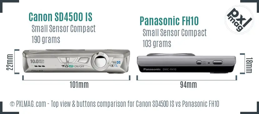 Canon SD4500 IS vs Panasonic FH10 top view buttons comparison
