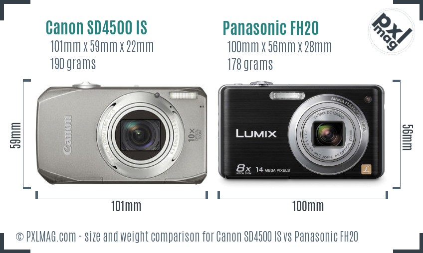Canon SD4500 IS vs Panasonic FH20 size comparison Canon SD4500 IS vs Panasonic FH20 size comparison