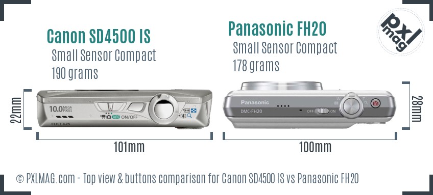 Canon SD4500 IS vs Panasonic FH20 top view buttons comparison
