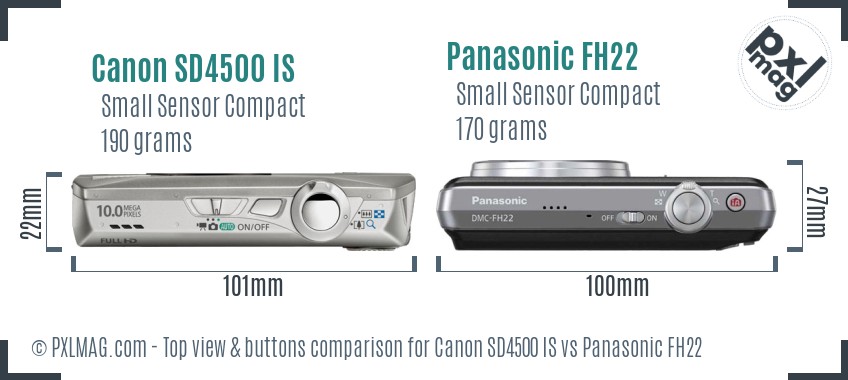 Canon SD4500 IS vs Panasonic FH22 top view buttons comparison
