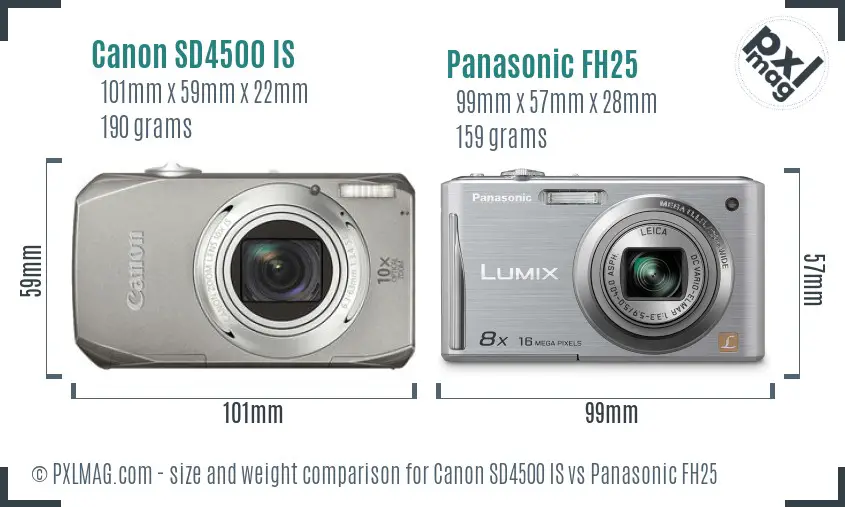Canon SD4500 IS vs Panasonic FH25 size comparison Canon SD4500 IS vs Panasonic FH25 size comparison