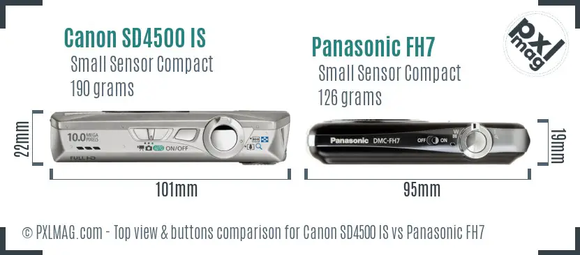 Canon SD4500 IS vs Panasonic FH7 top view buttons comparison