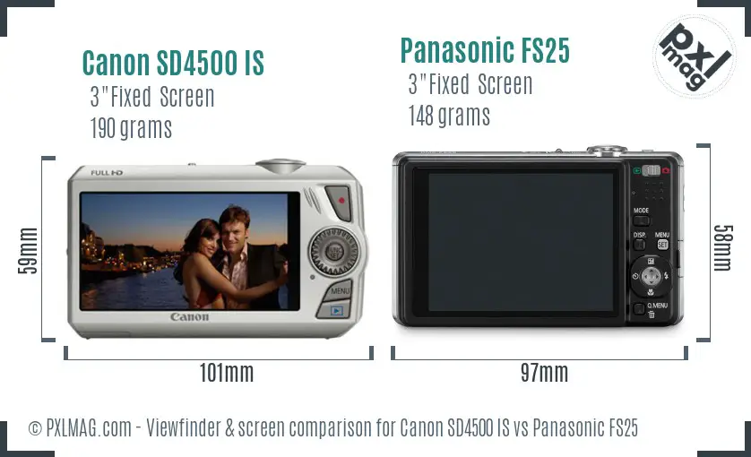 Canon SD4500 IS vs Panasonic FS25 Screen and Viewfinder comparison