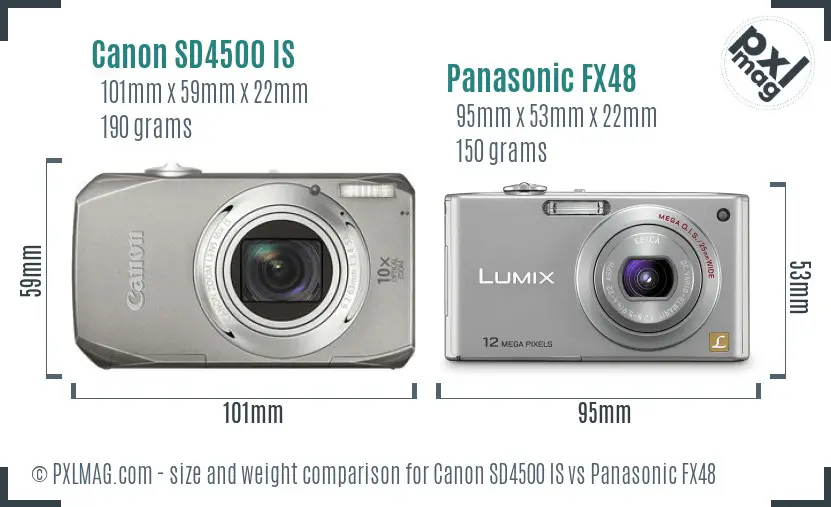 Canon SD4500 IS vs Panasonic FX48 size comparison Canon SD4500 IS vs Panasonic FX48 size comparison