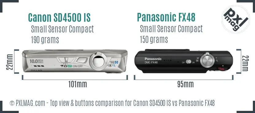 Canon SD4500 IS vs Panasonic FX48 top view buttons comparison Canon SD4500 IS vs Panasonic FX48 top view buttons comparison