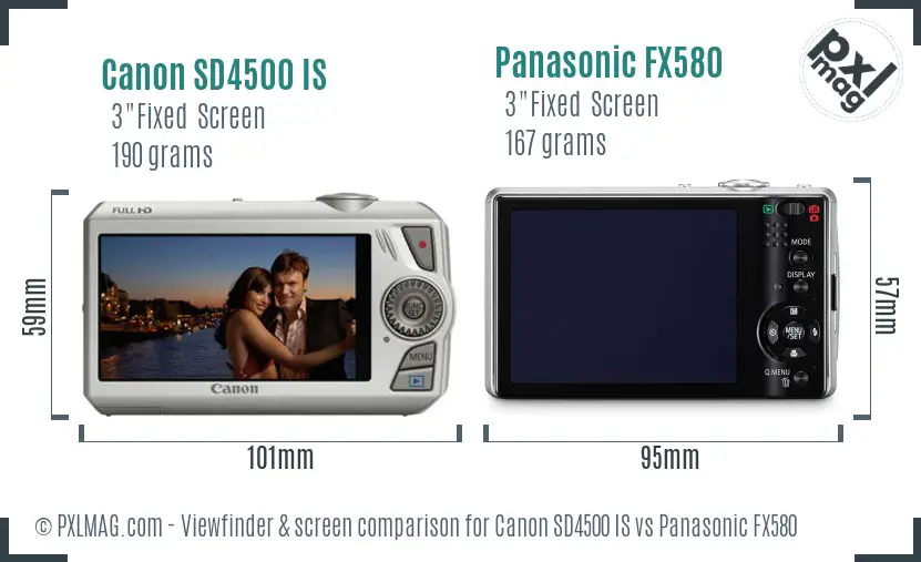 Canon SD4500 IS vs Panasonic FX580 Screen and Viewfinder comparison