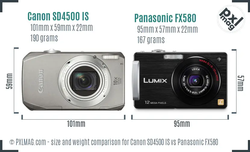 Canon SD4500 IS vs Panasonic FX580 size comparison