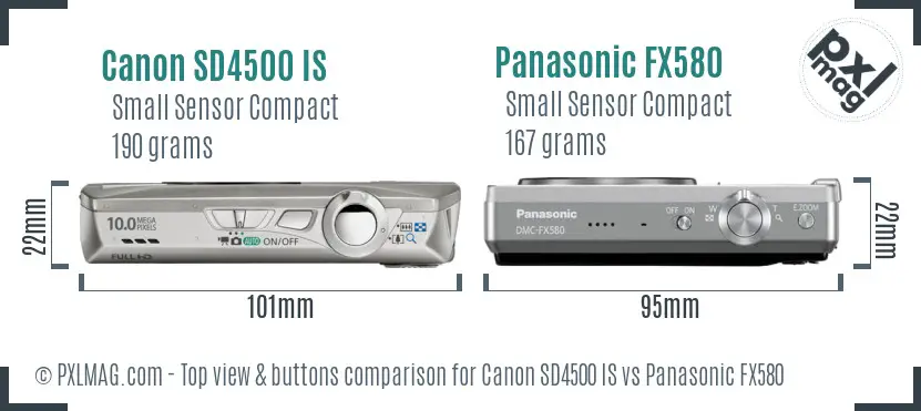 Canon SD4500 IS vs Panasonic FX580 top view buttons comparison