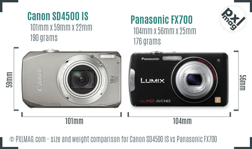 Canon SD4500 IS vs Panasonic FX700 size comparison Canon SD4500 IS vs Panasonic FX700 size comparison