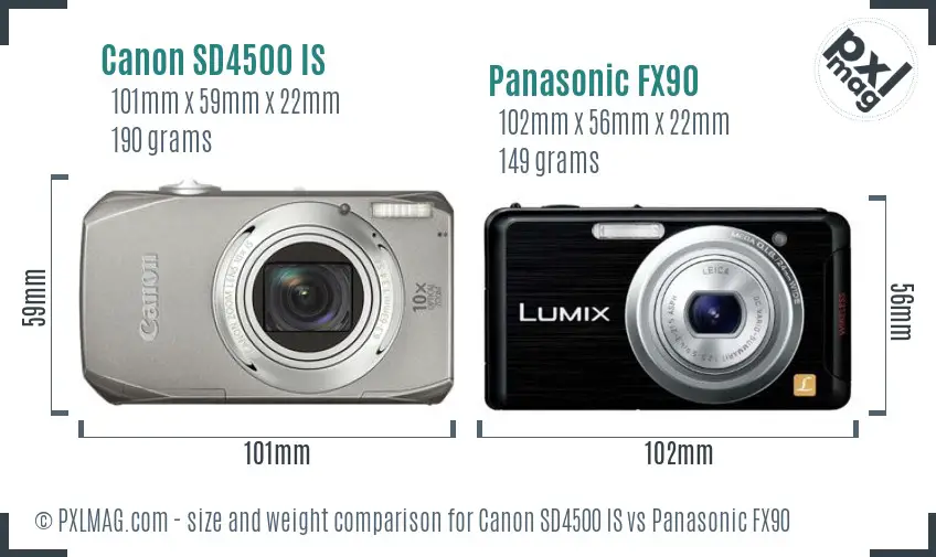 Canon SD4500 IS vs Panasonic FX90 size comparison