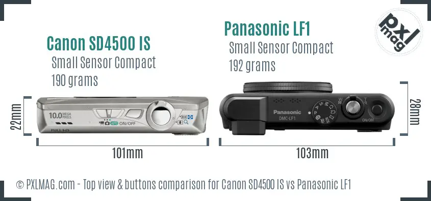 Canon SD4500 IS vs Panasonic LF1 top view buttons comparison