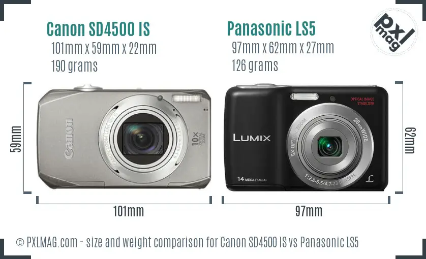 Canon SD4500 IS vs Panasonic LS5 size comparison