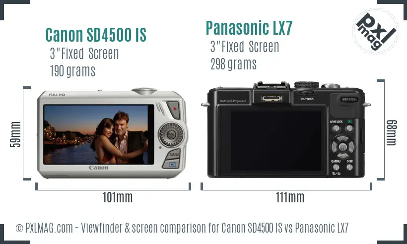 Canon SD4500 IS vs Panasonic LX7 Screen and Viewfinder comparison