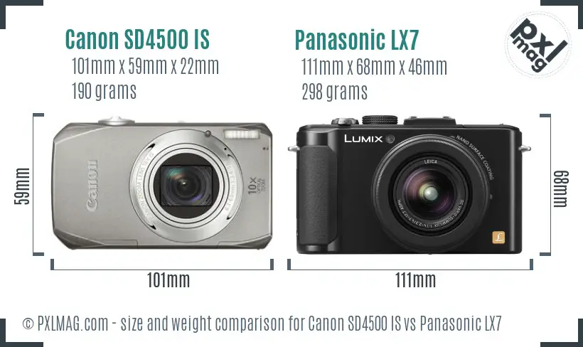 Canon SD4500 IS vs Panasonic LX7 size comparison