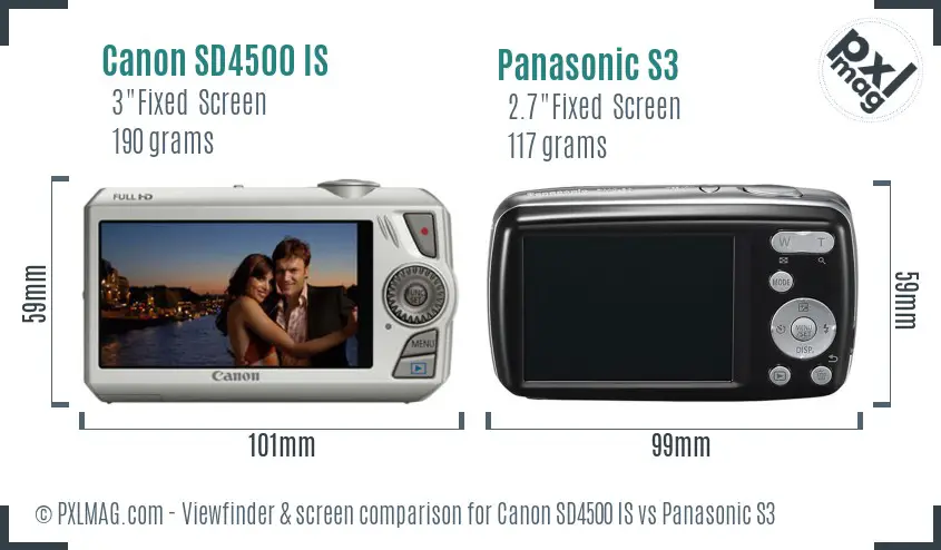 Canon SD4500 IS vs Panasonic S3 Screen and Viewfinder comparison Canon SD4500 IS vs Panasonic S3 Screen and Viewfinder comparison