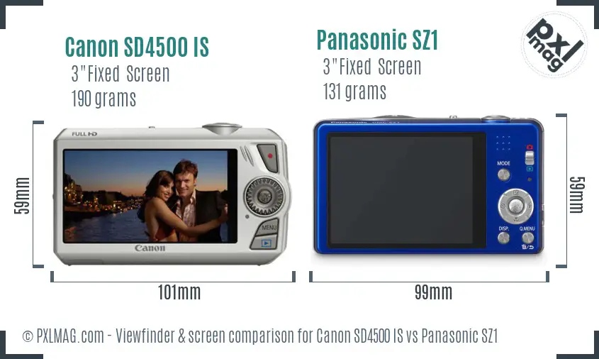 Canon SD4500 IS vs Panasonic SZ1 Screen and Viewfinder comparison