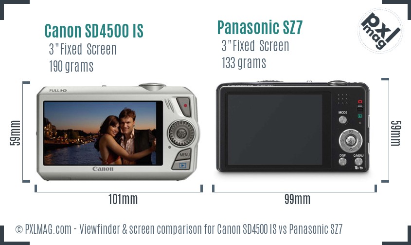 Canon SD4500 IS vs Panasonic SZ7 Screen and Viewfinder comparison