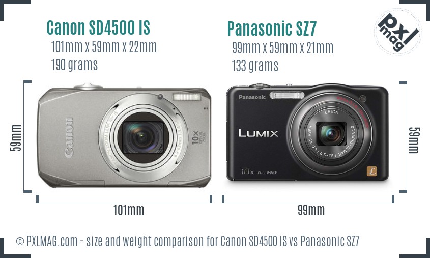Canon SD4500 IS vs Panasonic SZ7 size comparison Canon SD4500 IS vs Panasonic SZ7 size comparison