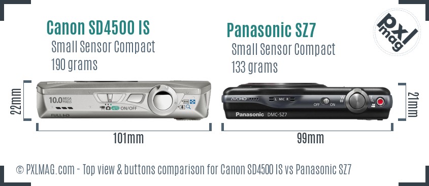 Canon SD4500 IS vs Panasonic SZ7 top view buttons comparison