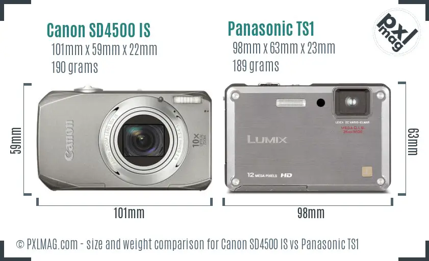 Canon SD4500 IS vs Panasonic TS1 size comparison