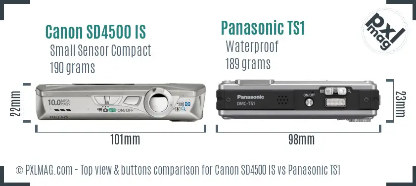 Canon SD4500 IS vs Panasonic TS1 top view buttons comparison