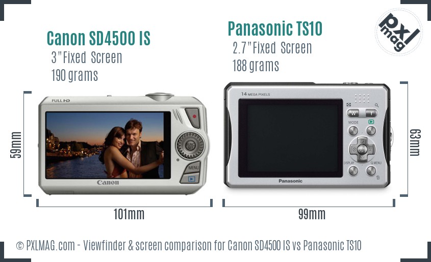 Canon SD4500 IS vs Panasonic TS10 Screen and Viewfinder comparison