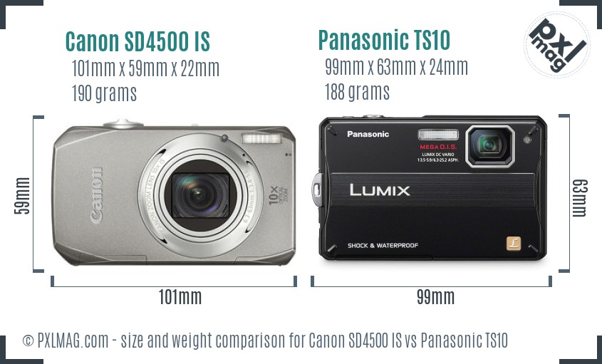 Canon SD4500 IS vs Panasonic TS10 size comparison