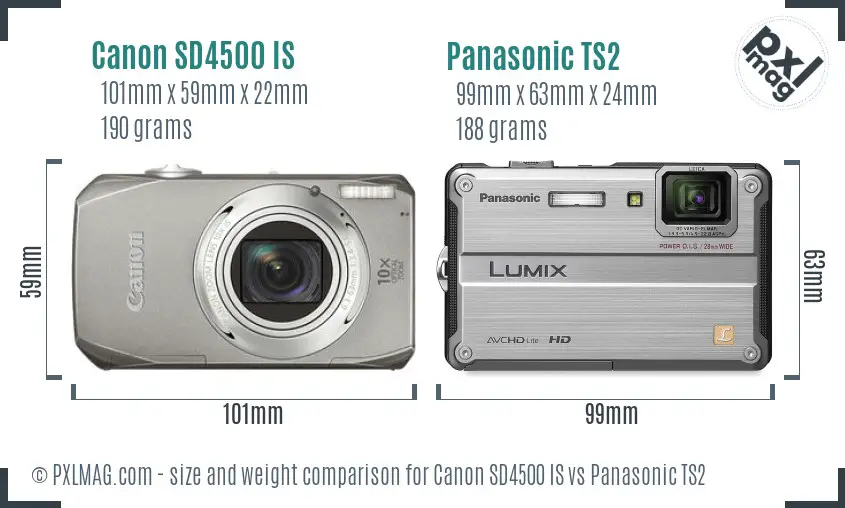 Canon SD4500 IS vs Panasonic TS2 size comparison Canon SD4500 IS vs Panasonic TS2 size comparison