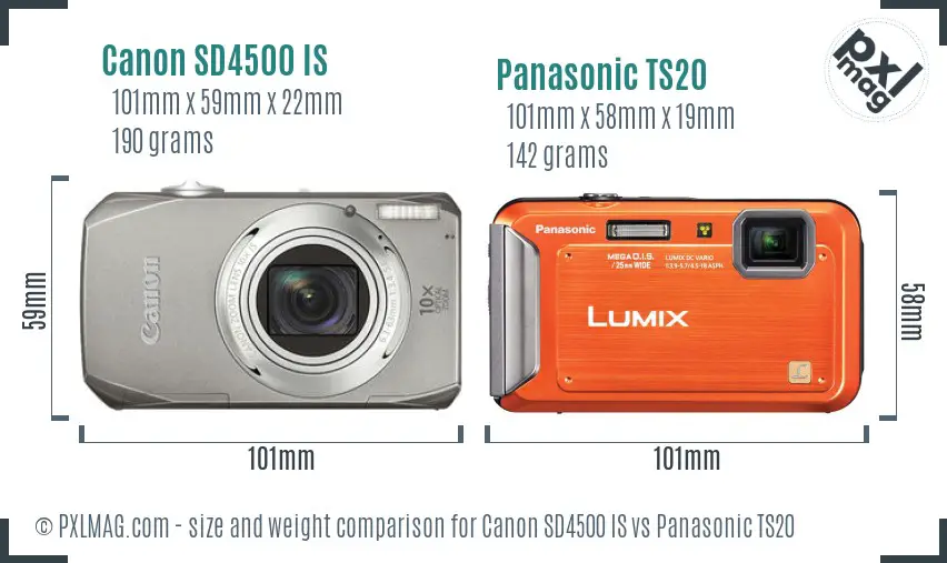 Canon SD4500 IS vs Panasonic TS20 size comparison Canon SD4500 IS vs Panasonic TS20 size comparison