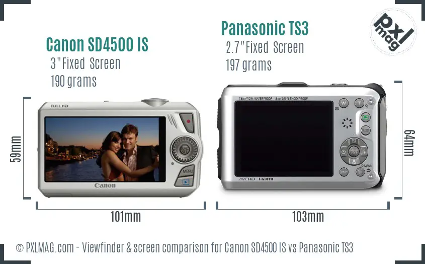 Canon SD4500 IS vs Panasonic TS3 Screen and Viewfinder comparison