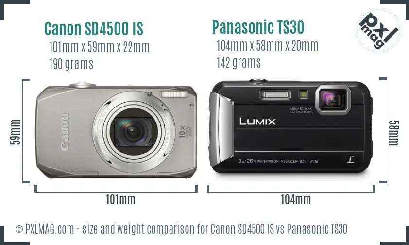 Canon SD4500 IS vs Panasonic TS30 size comparison Canon SD4500 IS vs Panasonic TS30 size comparison