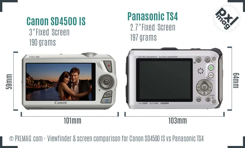 Canon SD4500 IS vs Panasonic TS4 Screen and Viewfinder comparison