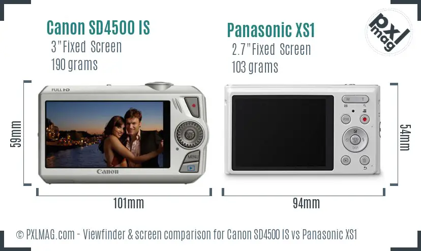 Canon SD4500 IS vs Panasonic XS1 Screen and Viewfinder comparison
