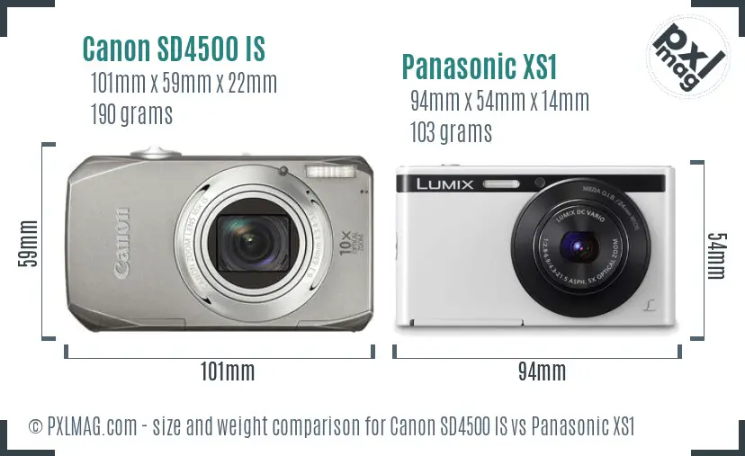 Canon SD4500 IS vs Panasonic XS1 size comparison