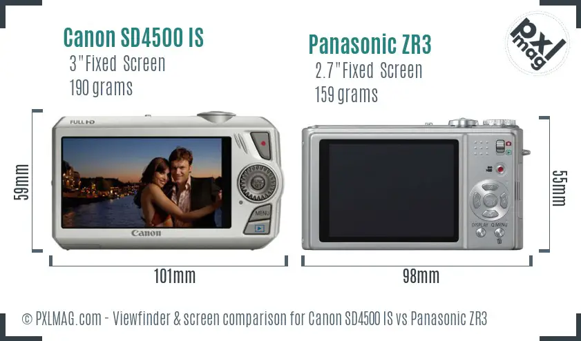 Canon SD4500 IS vs Panasonic ZR3 Screen and Viewfinder comparison