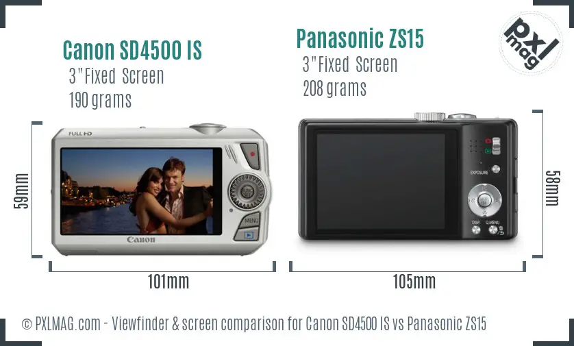 Canon SD4500 IS vs Panasonic ZS15 Screen and Viewfinder comparison