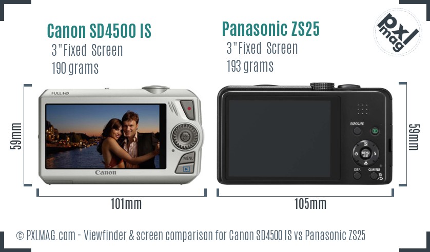 Canon SD4500 IS vs Panasonic ZS25 Screen and Viewfinder comparison