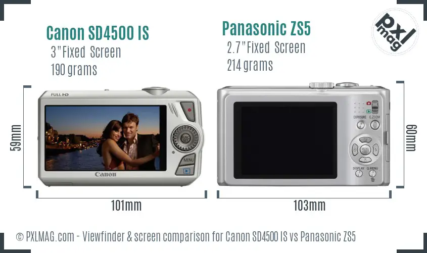 Canon SD4500 IS vs Panasonic ZS5 Screen and Viewfinder comparison Canon SD4500 IS vs Panasonic ZS5 Screen and Viewfinder comparison