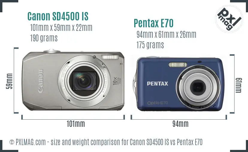 Canon SD4500 IS vs Pentax E70 size comparison Canon SD4500 IS vs Pentax E70 size comparison