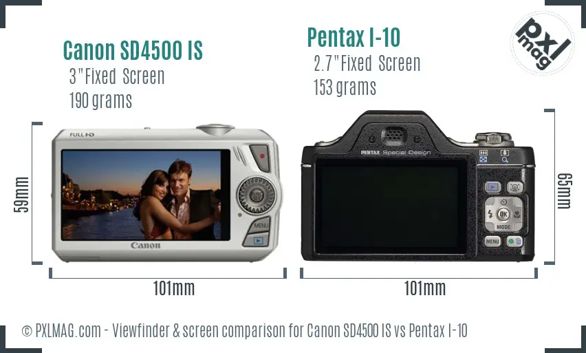 Canon SD4500 IS vs Pentax I-10 Screen and Viewfinder comparison