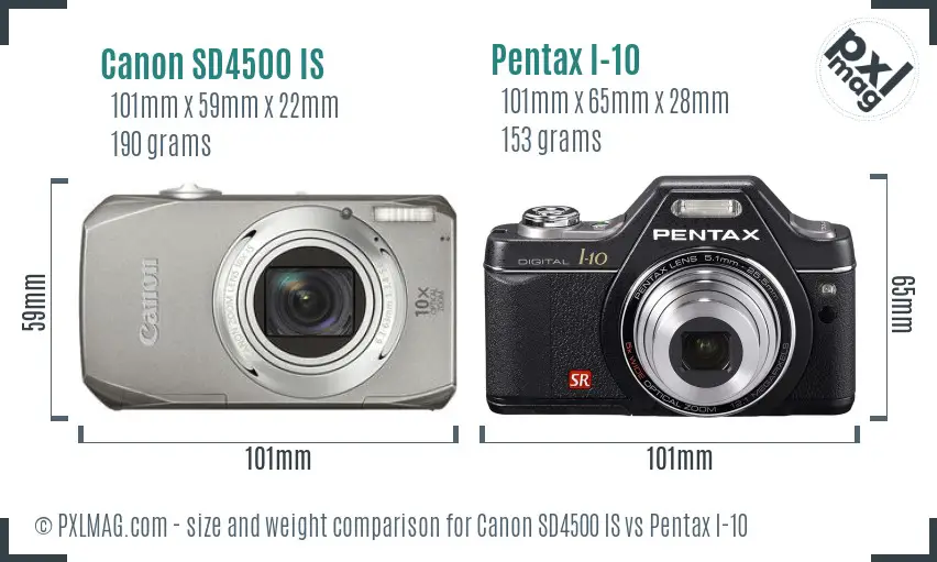 Canon SD4500 IS vs Pentax I-10 size comparison