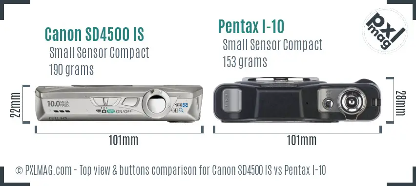Canon SD4500 IS vs Pentax I-10 top view buttons comparison
