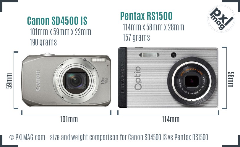 Canon SD4500 IS vs Pentax RS1500 size comparison Canon SD4500 IS vs Pentax RS1500 size comparison