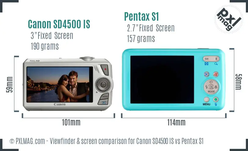 Canon SD4500 IS vs Pentax S1 Screen and Viewfinder comparison