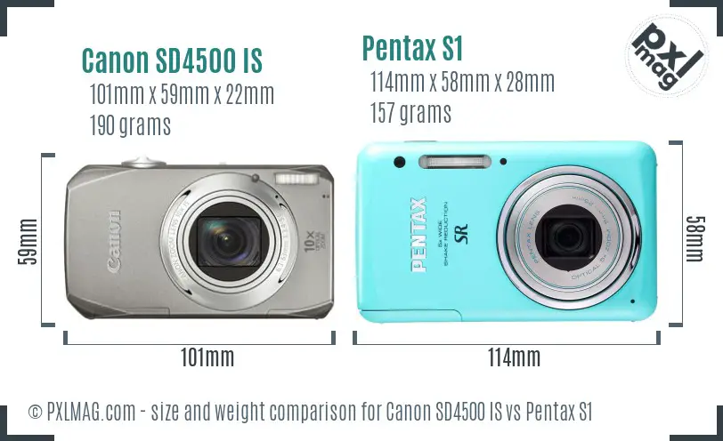 Canon SD4500 IS vs Pentax S1 size comparison