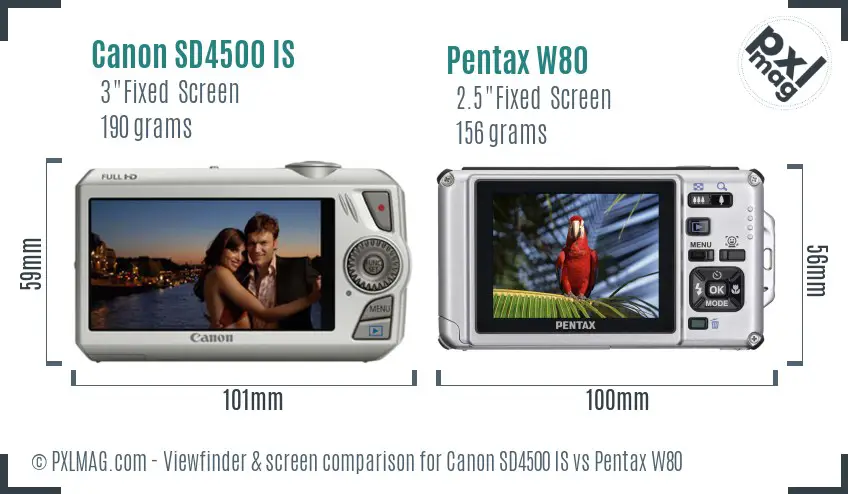 Canon SD4500 IS vs Pentax W80 Screen and Viewfinder comparison Canon SD4500 IS vs Pentax W80 Screen and Viewfinder comparison