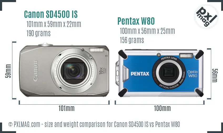 Canon SD4500 IS vs Pentax W80 size comparison Canon SD4500 IS vs Pentax W80 size comparison