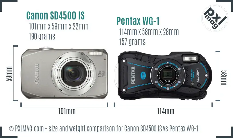 Canon SD4500 IS vs Pentax WG-1 size comparison Canon SD4500 IS vs Pentax WG-1 size comparison