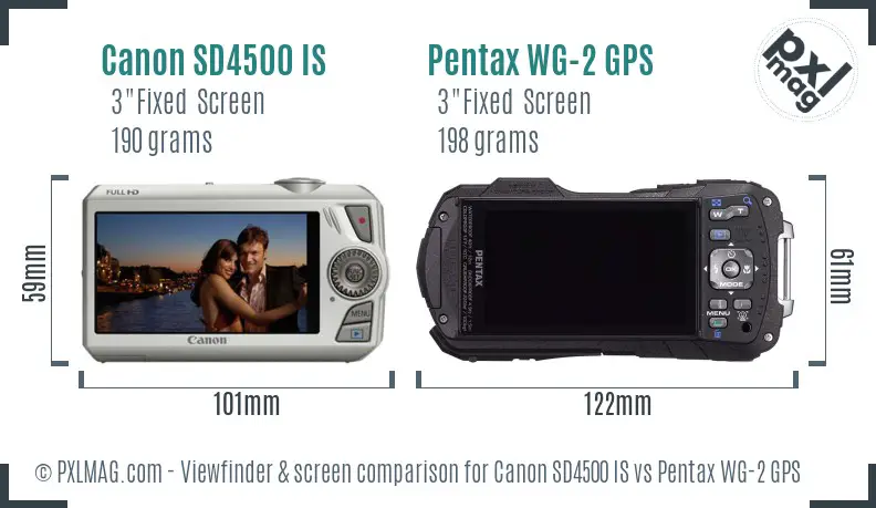 Canon SD4500 IS vs Pentax WG-2 GPS Screen and Viewfinder comparison