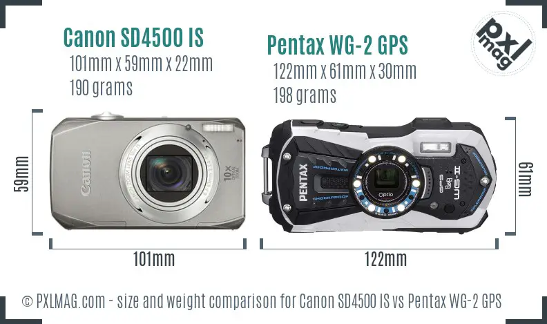 Canon SD4500 IS vs Pentax WG-2 GPS size comparison